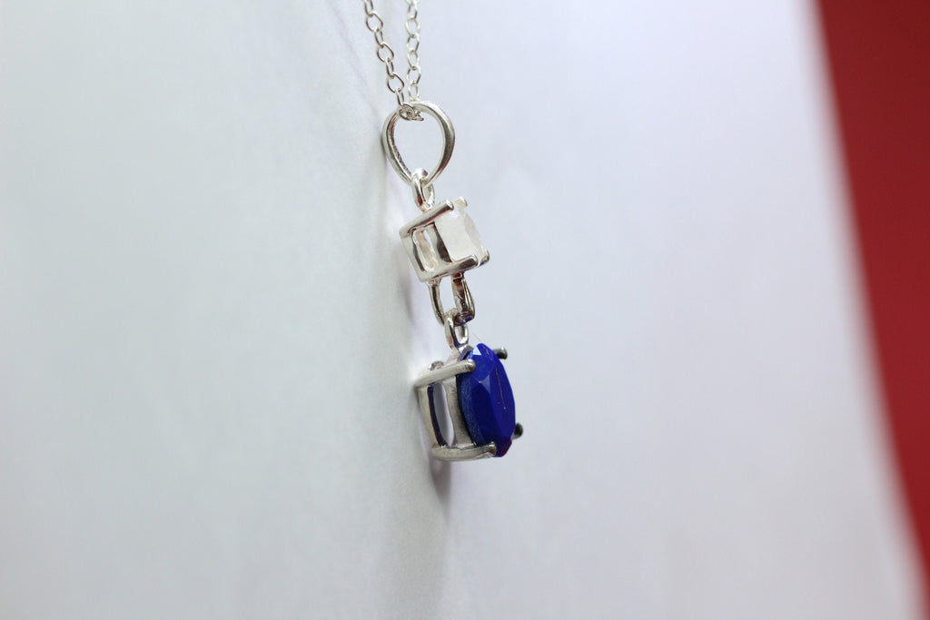 Edler 3,76 Carat Lapislazuli Mondlichttopas Anhanger 925 Silber Collier Kette Top