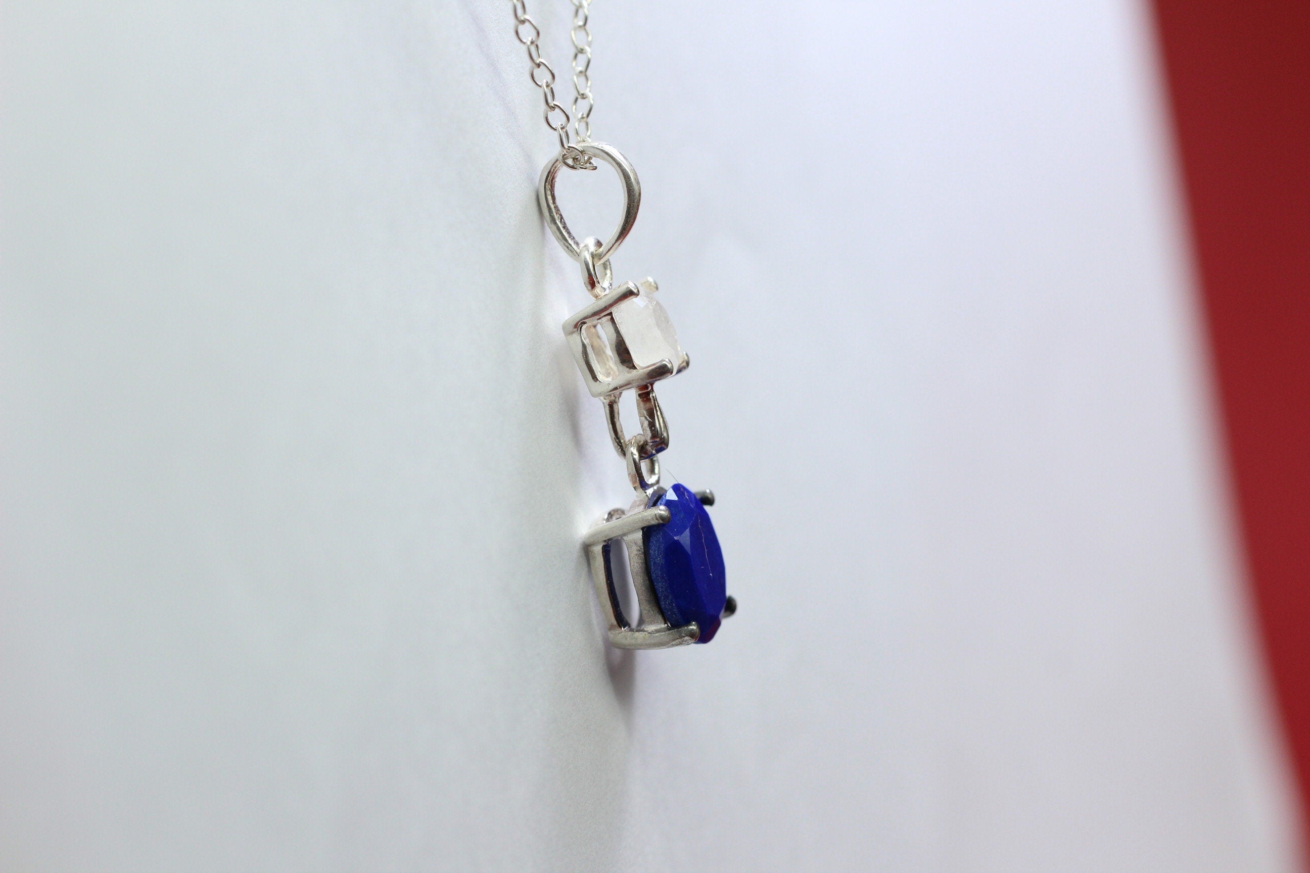 Edler 3,76 Carat Lapislazuli Mondlichttopas Anhanger 925 Silber Collier Kette Top