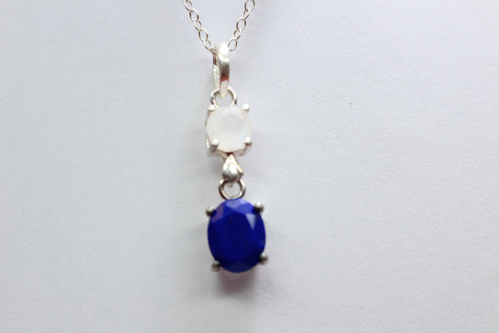 Edler 3,76 Carat Lapislazuli Mondlichttopas Anhanger 925 Silber Collier Kette Top