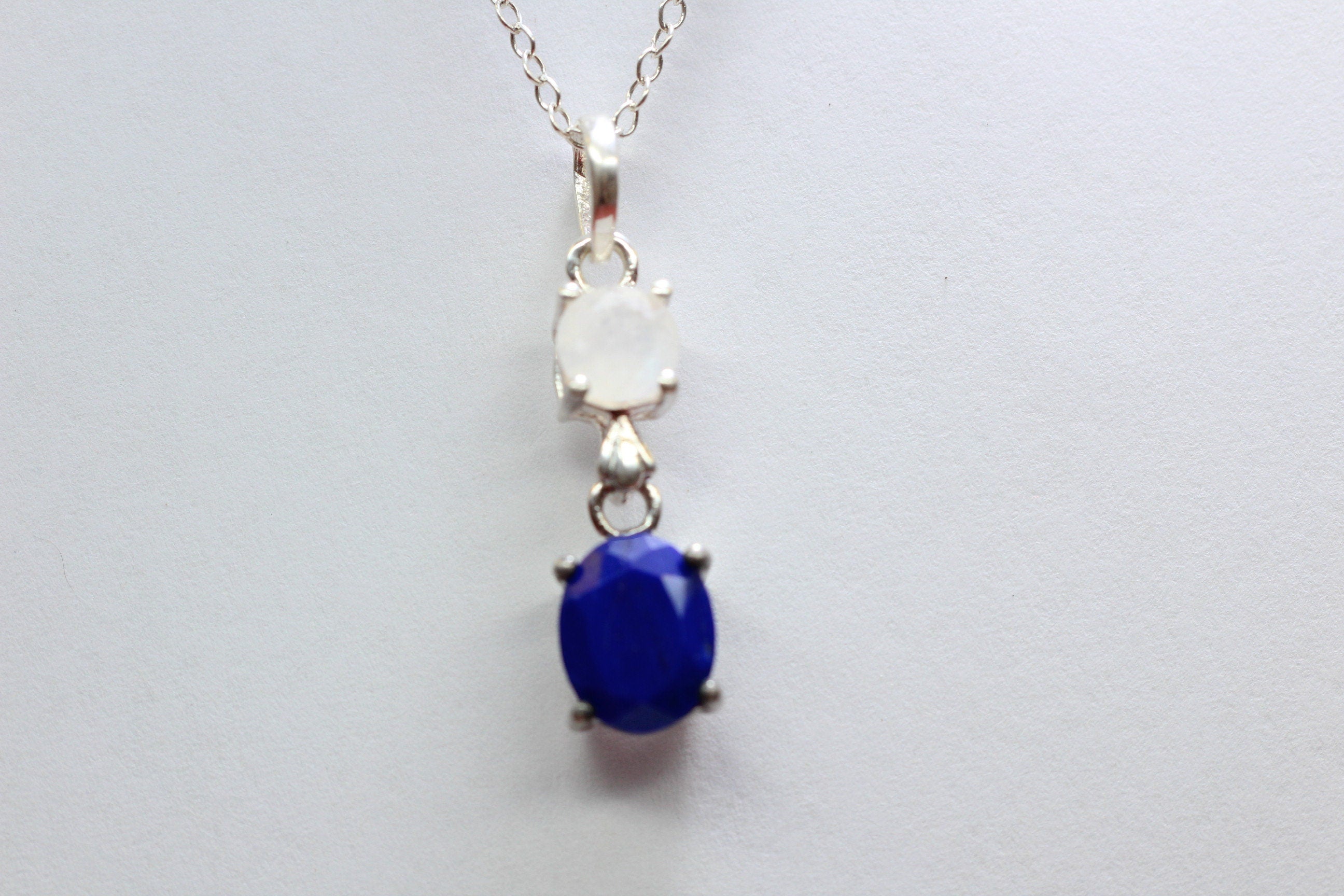Edler 3,76 Carat Lapislazuli Mondlichttopas Anhanger 925 Silber Collier Kette Top