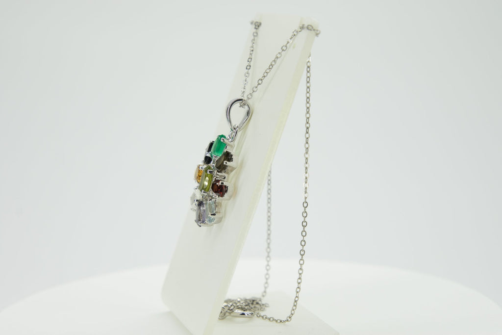 4,6 Carat Multi Edelstein Anhanger 925 Silber Collier Kette Top Edelstiene