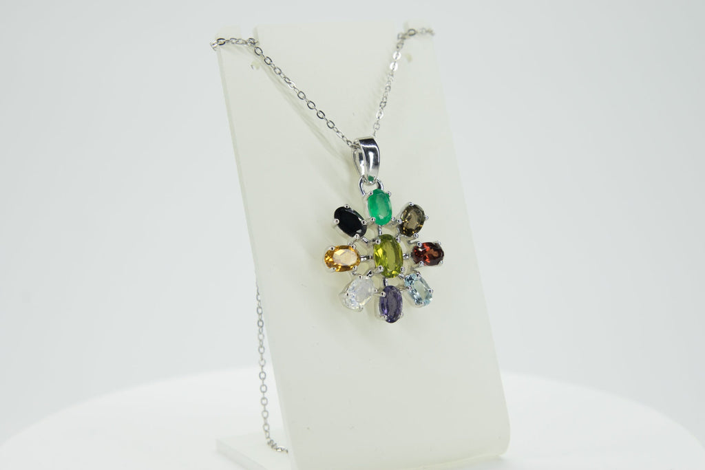 4,6 Carat Multi Edelstein Anhanger 925 Silber Collier Kette Top Edelstiene