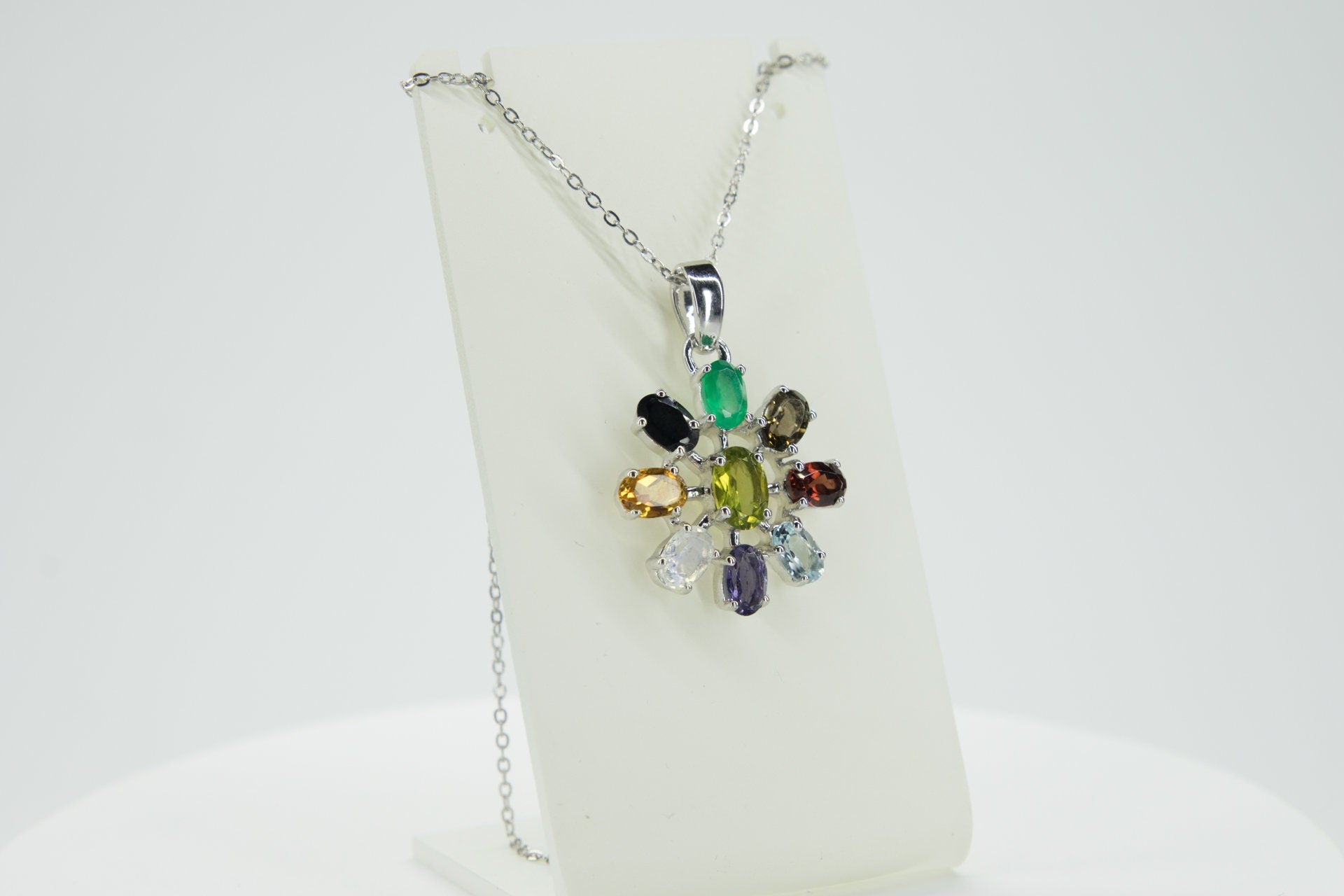 4,6 Carat Multi Edelstein Anhanger 925 Silber Collier Kette Top Edelstiene