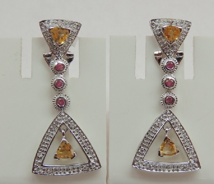 Exklusive 1,42 Carat funkelnde Citrin Rubin Ohrstecker 925 Silber Ohrschmuck American Diamant