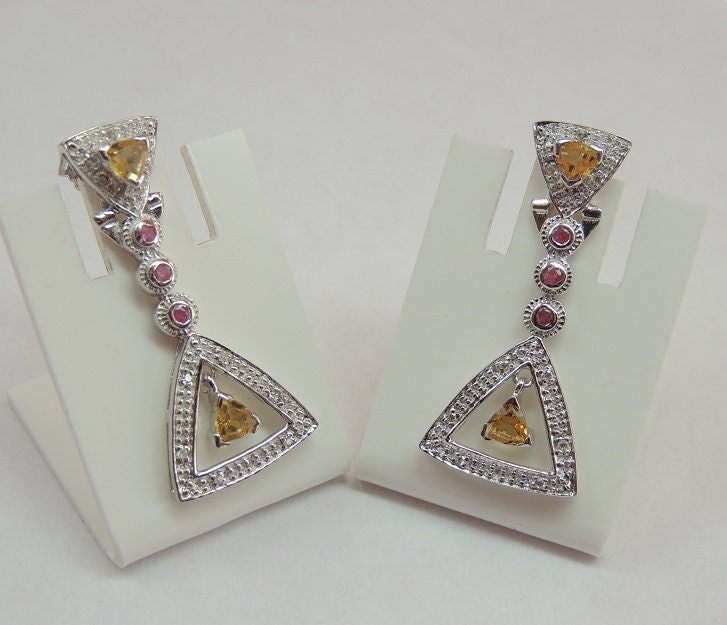 Exklusive 1,42 Carat funkelnde Citrin Rubin Ohrstecker 925 Silber Ohrschmuck American Diamant