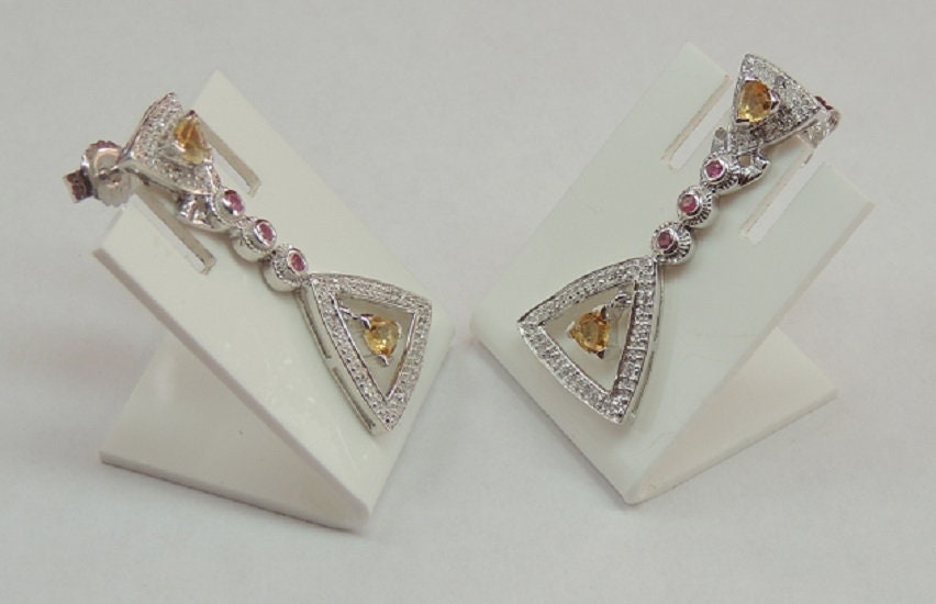 Exklusive 1,42 Carat funkelnde Citrin Rubin Ohrstecker 925 Silber Ohrschmuck American Diamant