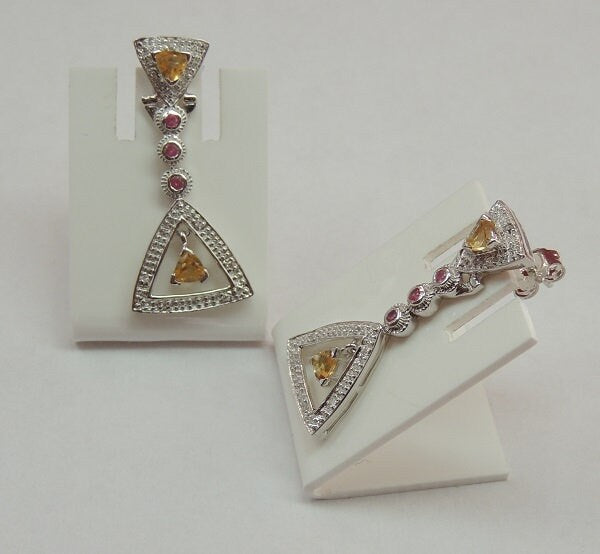 Exklusive 1,42 Carat funkelnde Citrin Rubin Ohrstecker 925 Silber Ohrschmuck American Diamant
