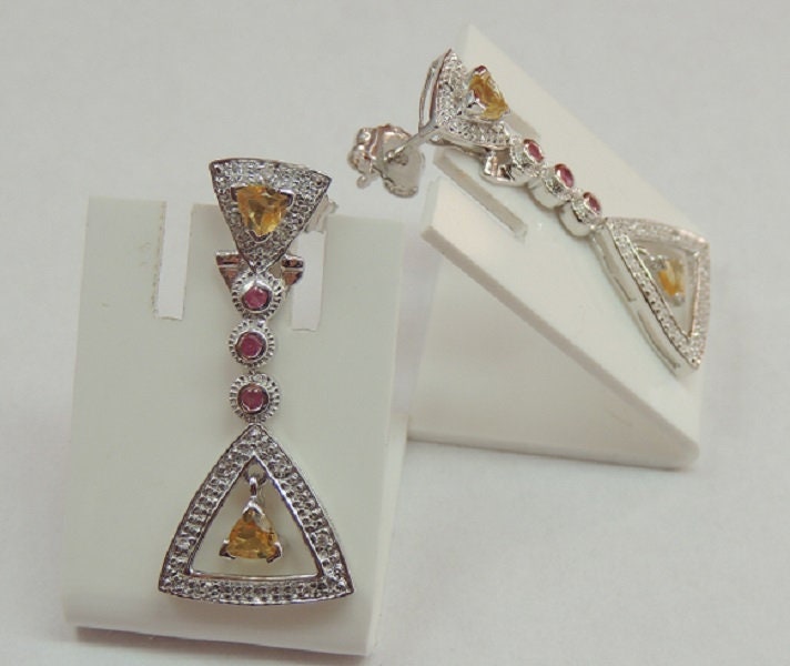 Exklusive 1,42 Carat funkelnde Citrin Rubin Ohrstecker 925 Silber Ohrschmuck American Diamant