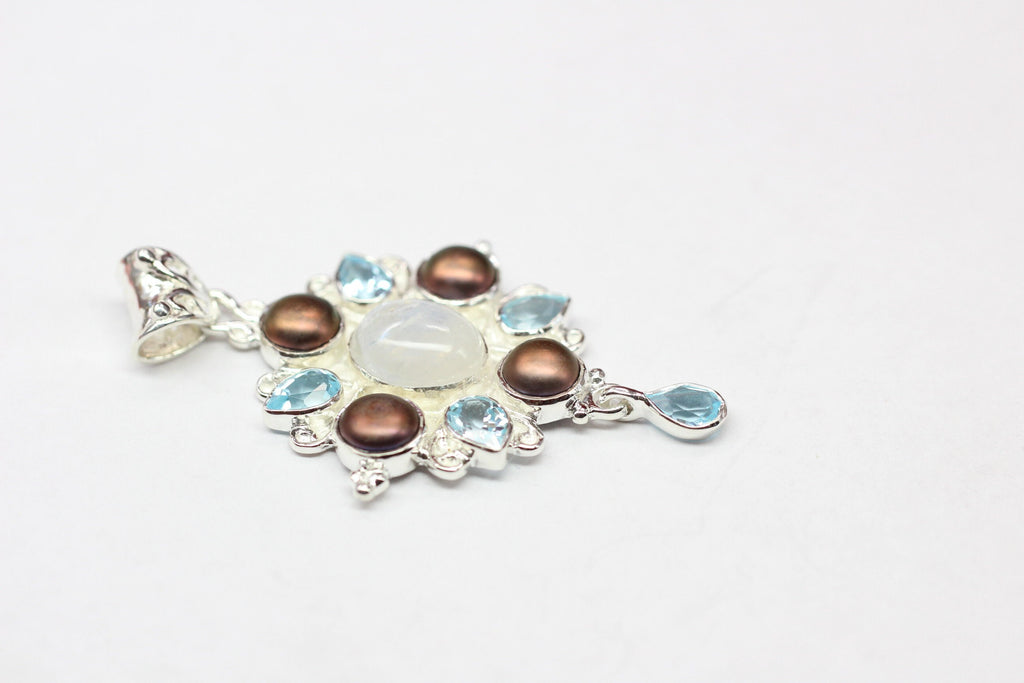 Edler 13,7 Carat Blautopas Perl Regenbogentopas Anhanger 925 Silber Collier Kett