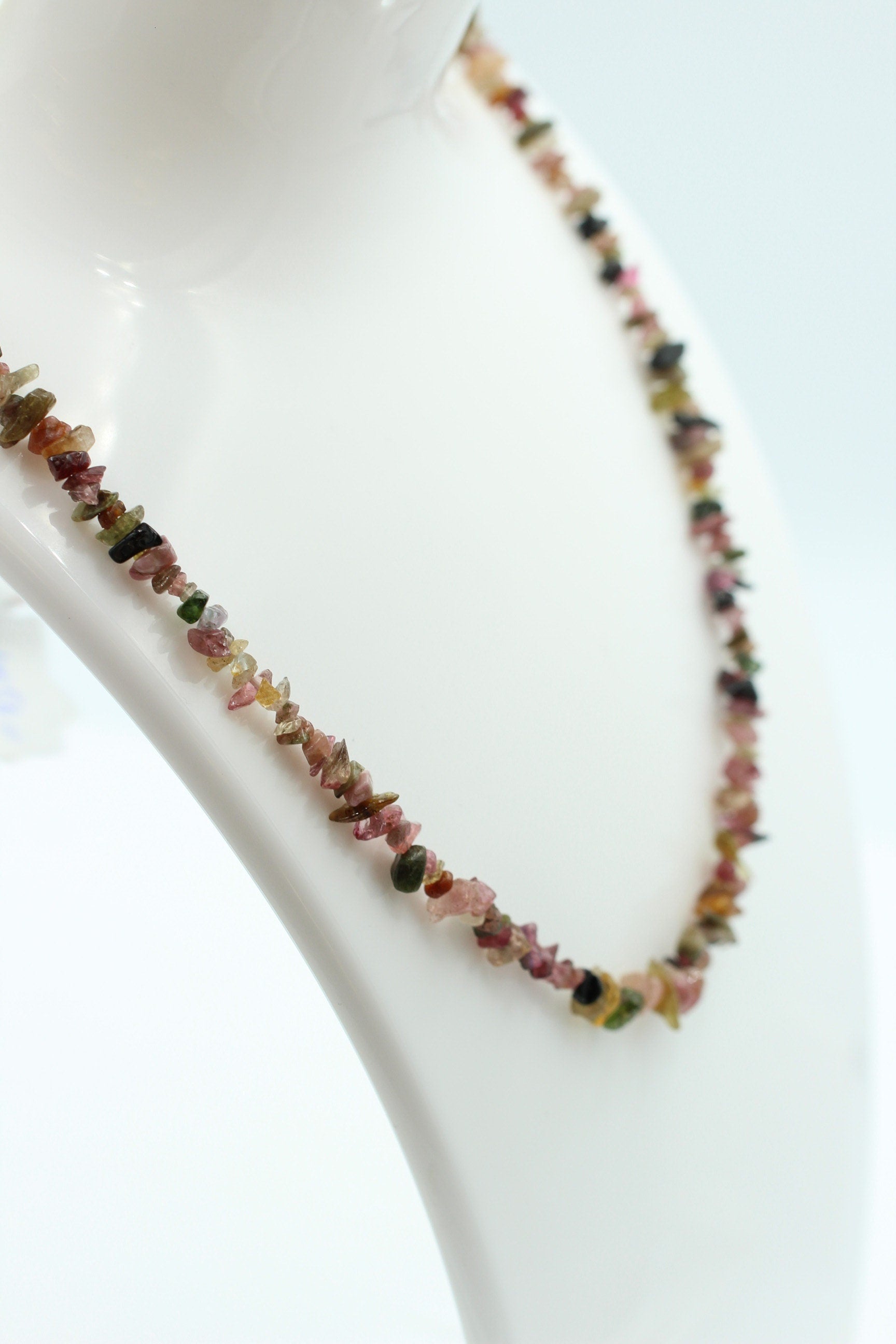 37,5 Carat funkelndes Multi Turmalin Collier Splitterkette 925 Silber Verlängerung