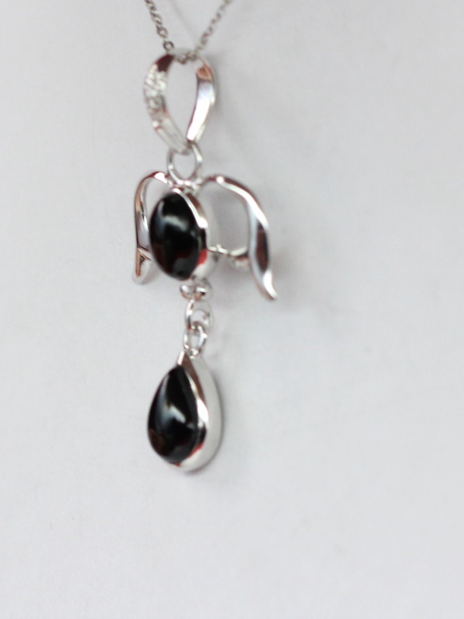 Edler 3,55 Carat schwarze Spinell Anhanger Cabochon Schliff 925 Silber Collier Kette To