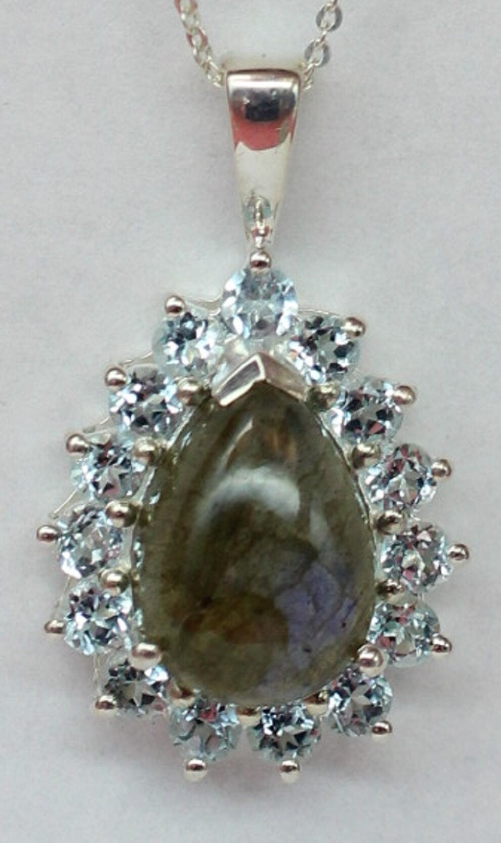 Edler 5,4 Carat Labradorit Anhanger 925 Silber Collier Kette Blauotpas Topas