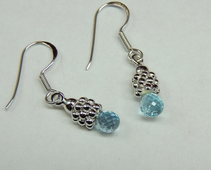 Edle 3,0 Carat Blautopas Briolette Schliff Ohrhanger 925 Silber Topasschmuck Edel