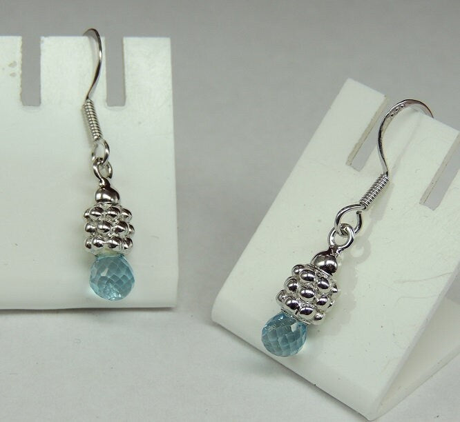 Edle 3,0 Carat Blautopas Briolette Schliff Ohrhanger 925 Silber Topasschmuck Edel