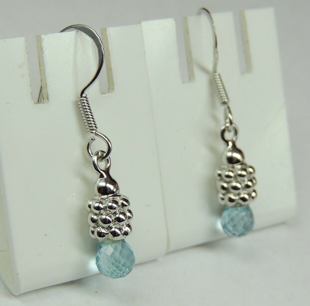 Edle 3,0 Carat Blautopas Briolette Schliff Ohrhanger 925 Silber Topasschmuck Edel