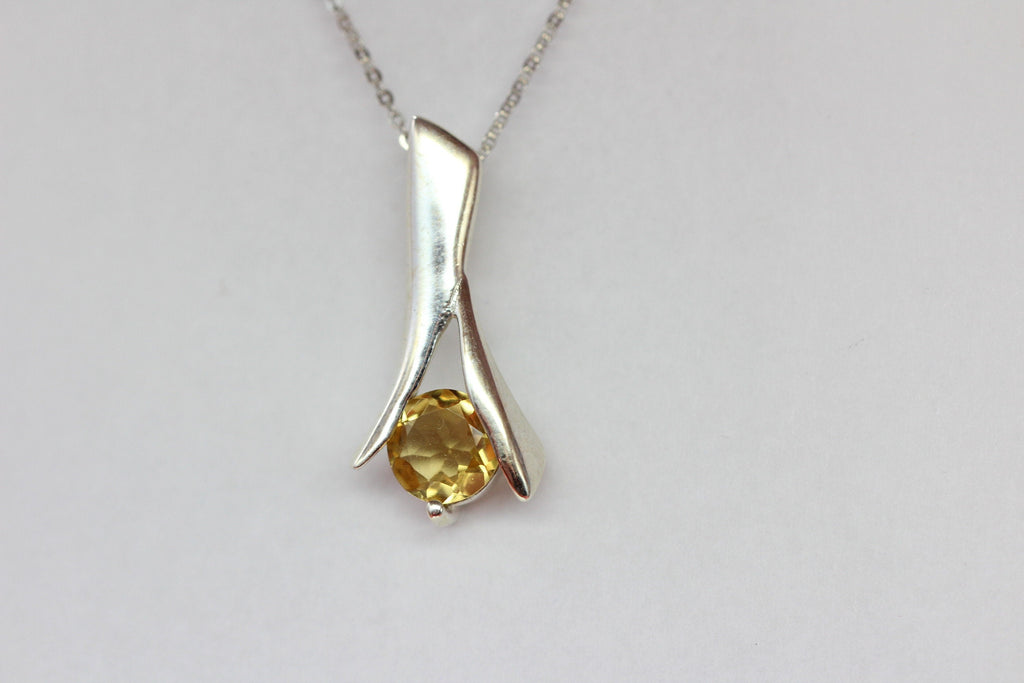 Edle 0,62 Carat Citrin Anhanger 925 Silber Collier Kette gelber Edelstein top
