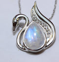 Edler 2,9 Carat  Mondlichttopas Schwanen Anhanger 925 Silber Collier Kette Zirkonia