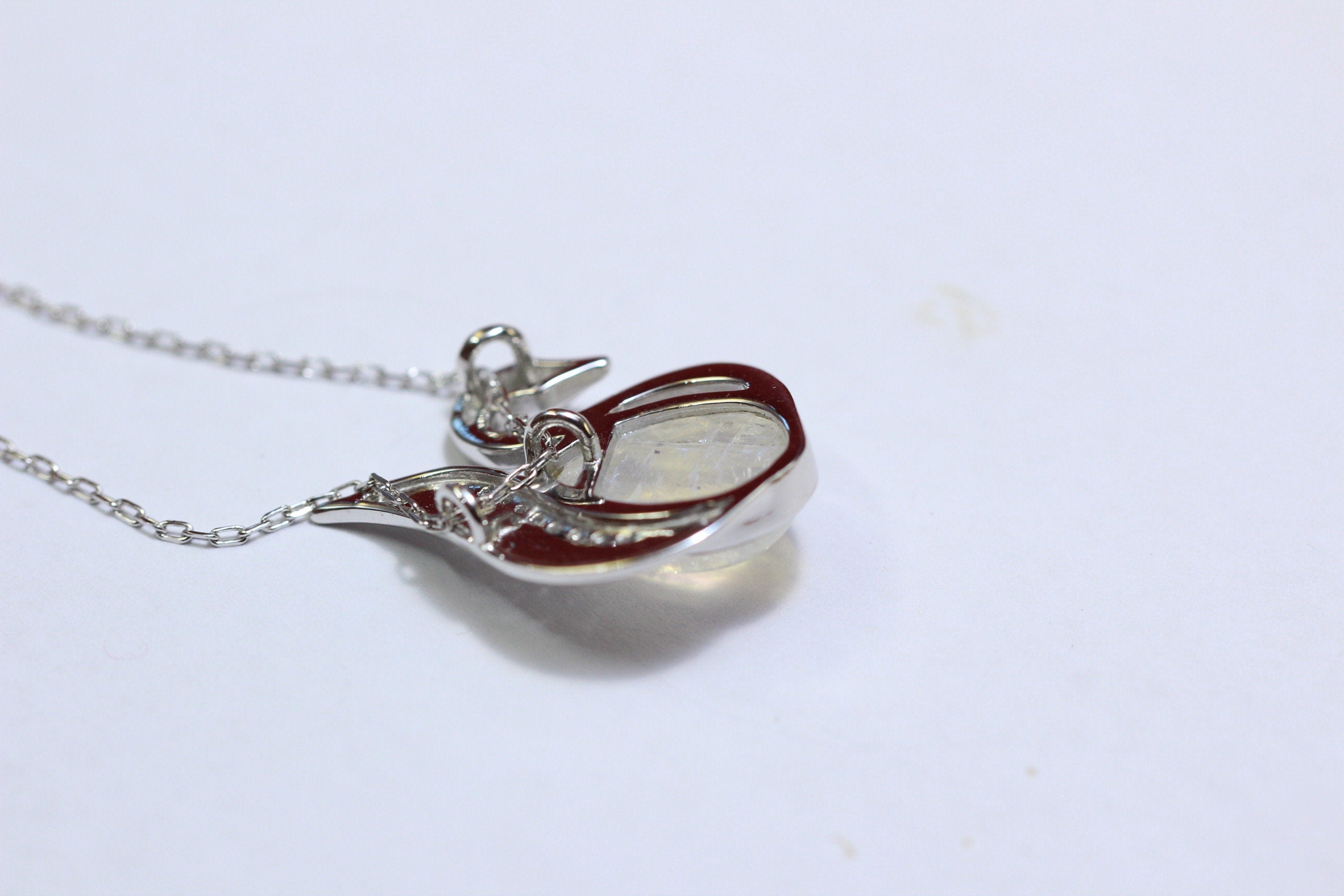 Edler 2,9 Carat  Mondlichttopas Schwanen Anhanger 925 Silber Collier Kette Zirkonia