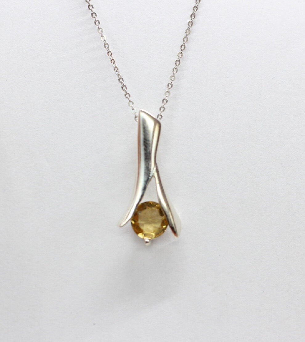 Edle 0,62 Carat Citrin Anhanger 925 Silber Collier Kette gelber Edelstein top