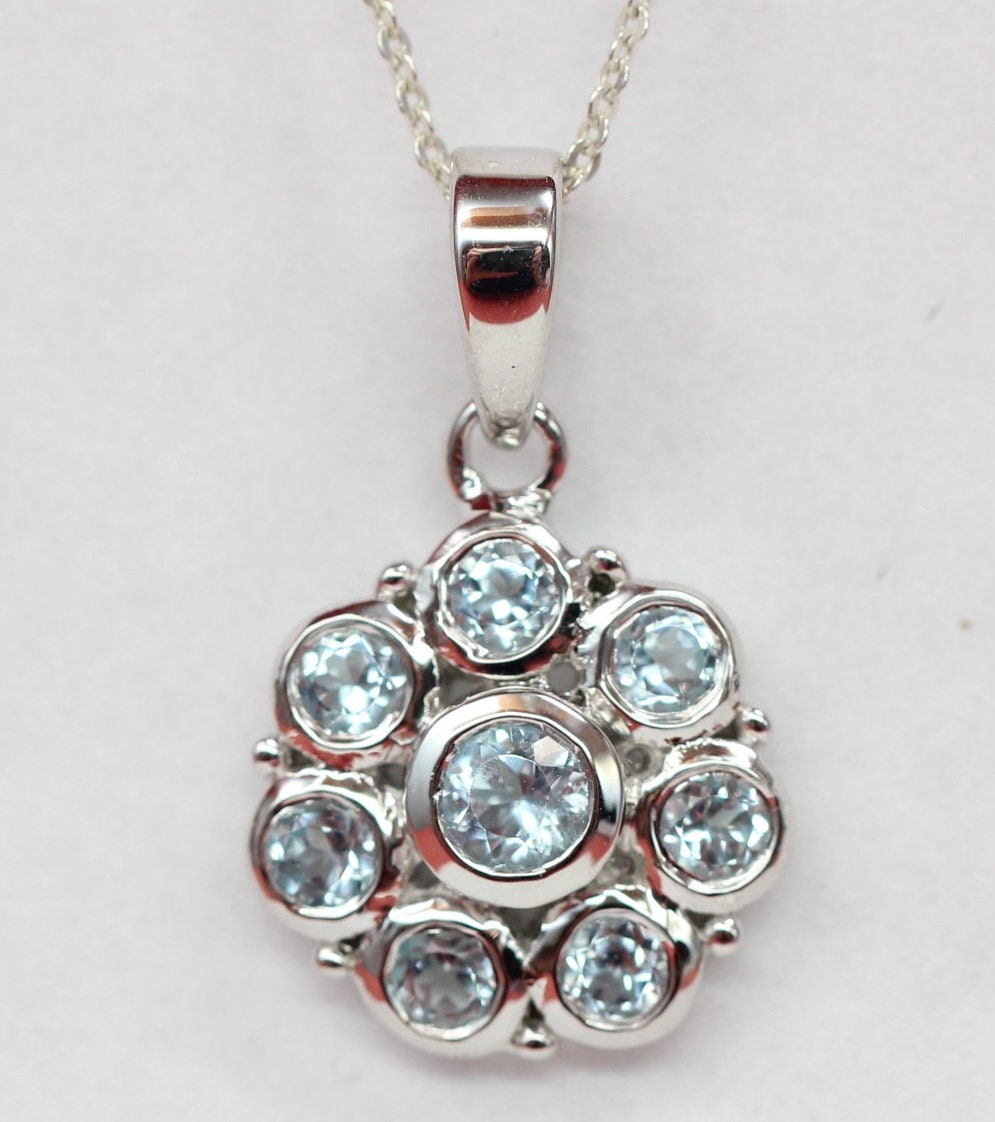 Edler 1,65 Carat Blautopas Blumen Anhanger 925 Silber Blautopas Collier Kette