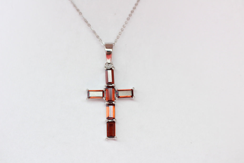 Edler 2,45 Carat Granat  Kreuz Anhanger 925 Silber Collier Kette blutroter Edelstein