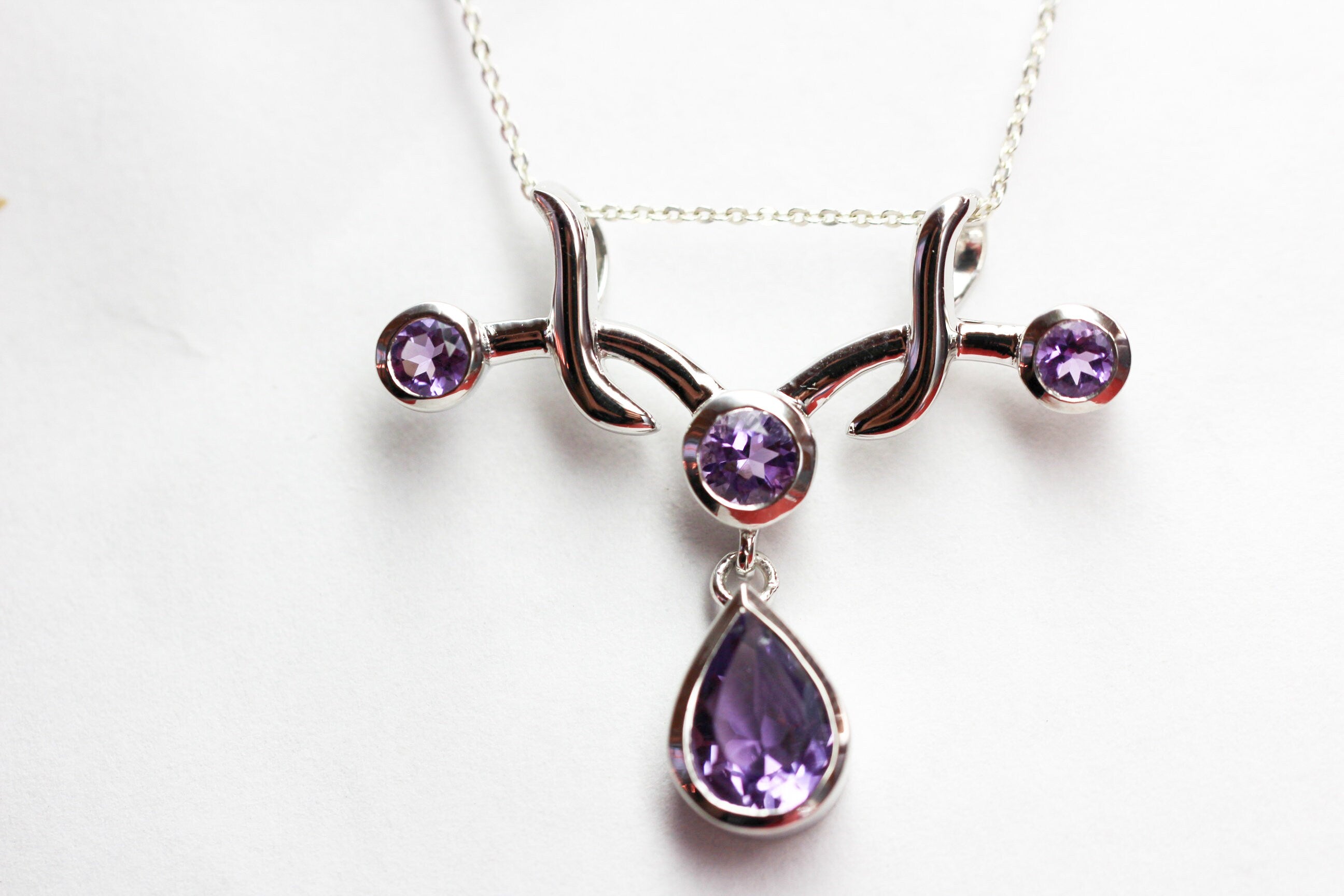 Edler 2,8 Carat Amethyst Anhanger 925 Silber Collier Kette Design Pur Colliranhanger