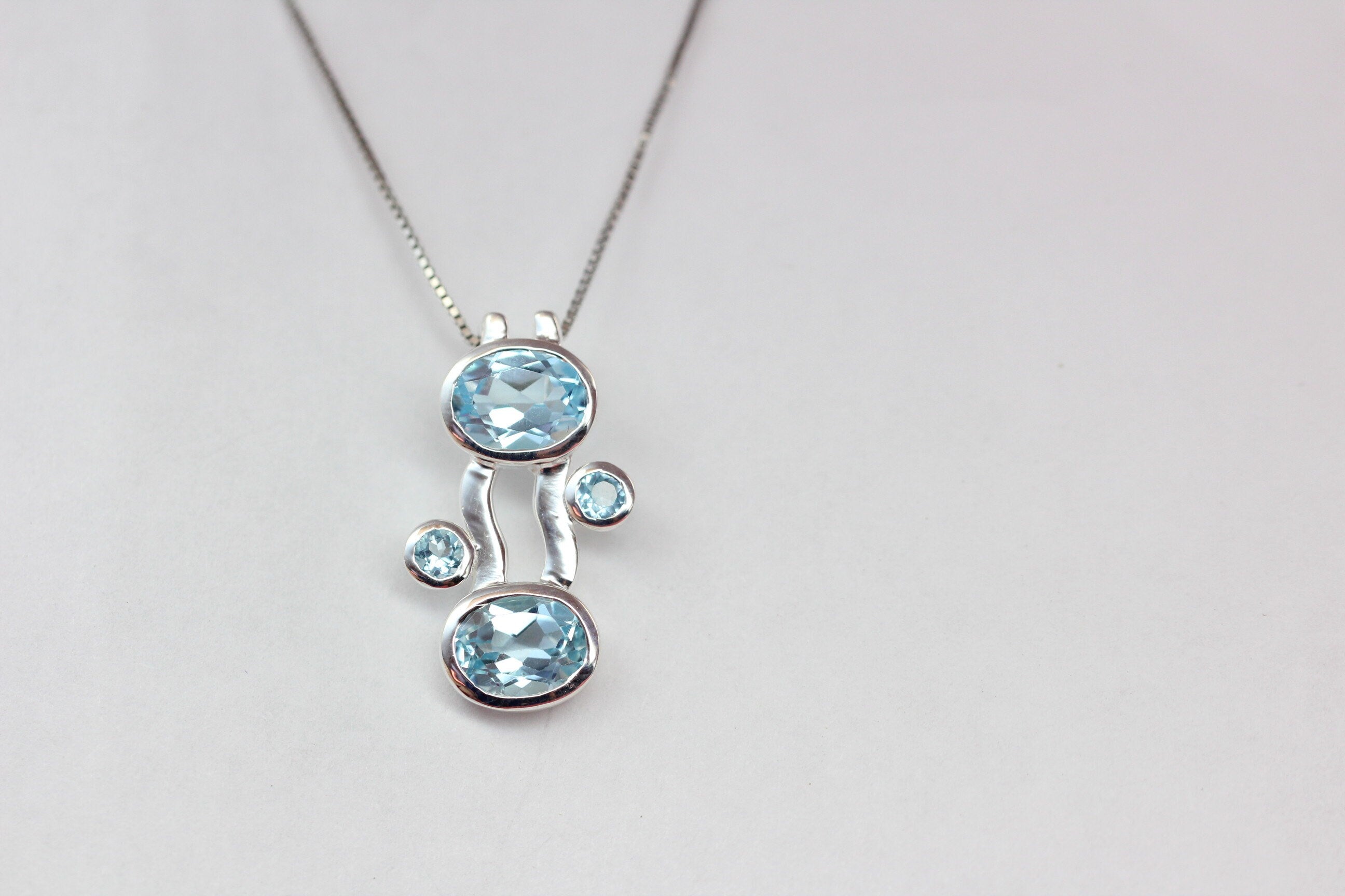 Designer 5,0 Carat Blautopas Anhanger Collier Kette sky blue Topas Designschmuck