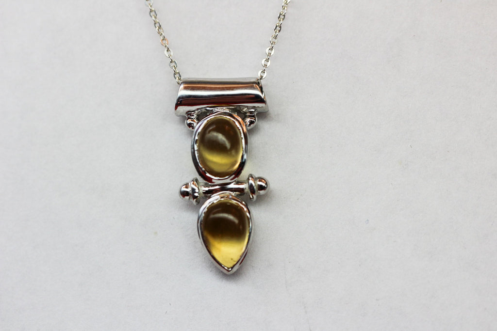 Design pur 2,85 Carat Citrin Cabochon Anhanger 925 Silber Collier Kette