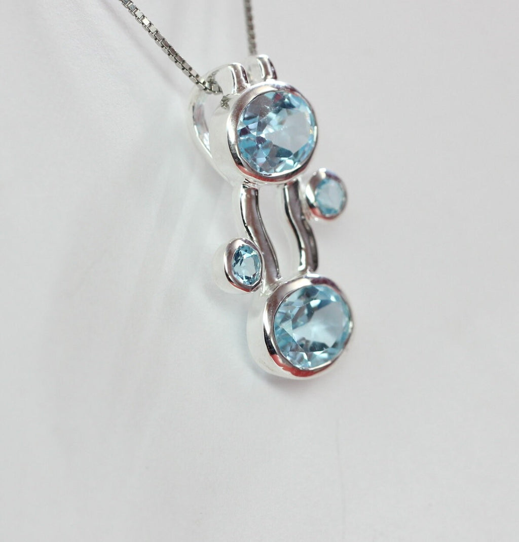 Designer 5,0 Carat Blautopas Anhanger Collier Kette sky blue Topas Designschmuck