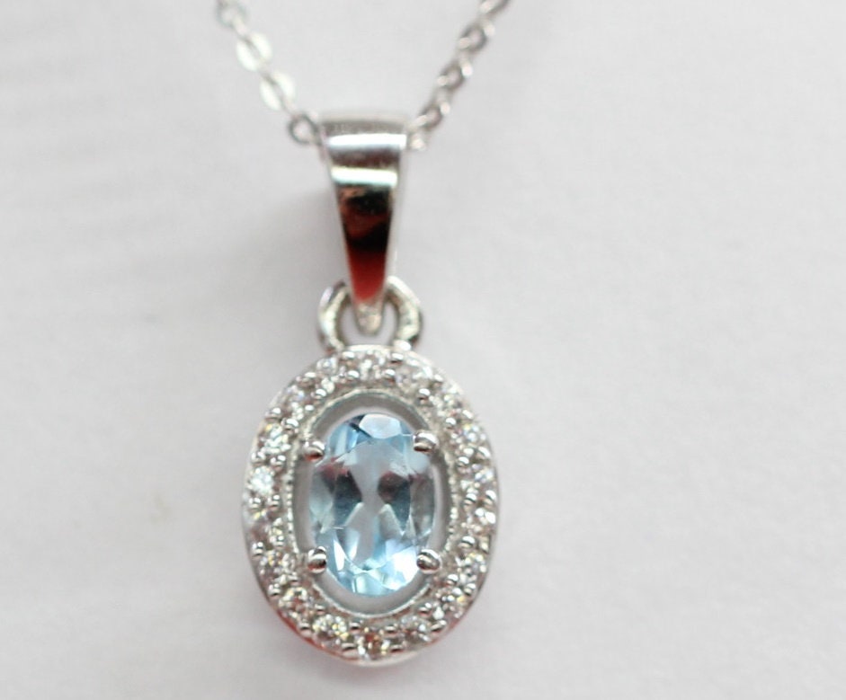 Edle 0,7 Carat Blautopas Anhanger 925 Silber Collier Kette Sky blue Topas himmelblau