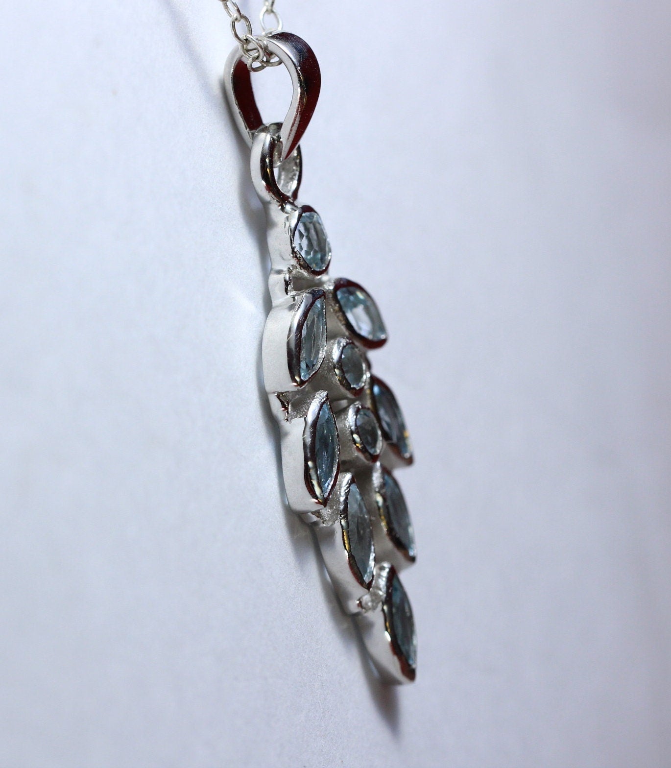 2,63 Carat Blautopas Designer Anhanger 925  Silber Collier Kette sky blue Topas