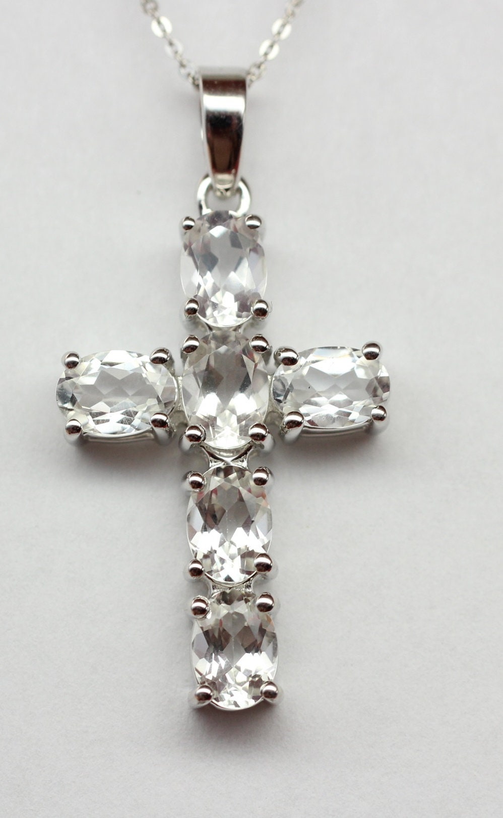 Edler 4,56 Carat weisstopas Kreuzanhanger 925 Silber weisster Topas Collier Kette