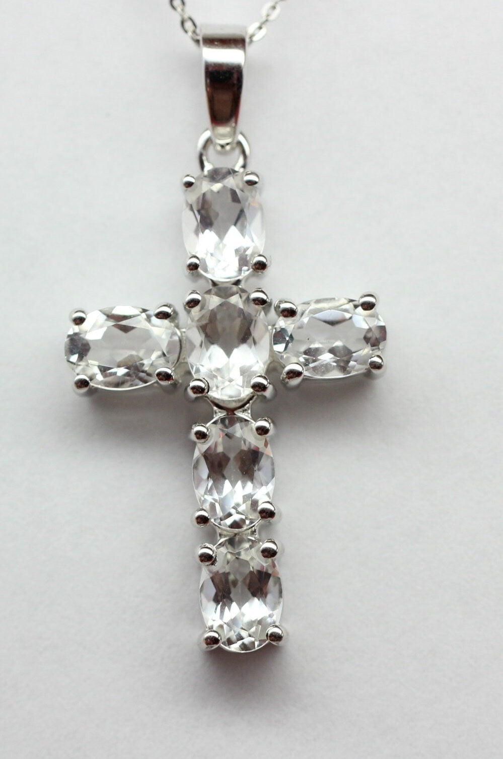 Edler 4,56 Carat weisstopas Kreuzanhanger 925 Silber weisster Topas Collier Kette