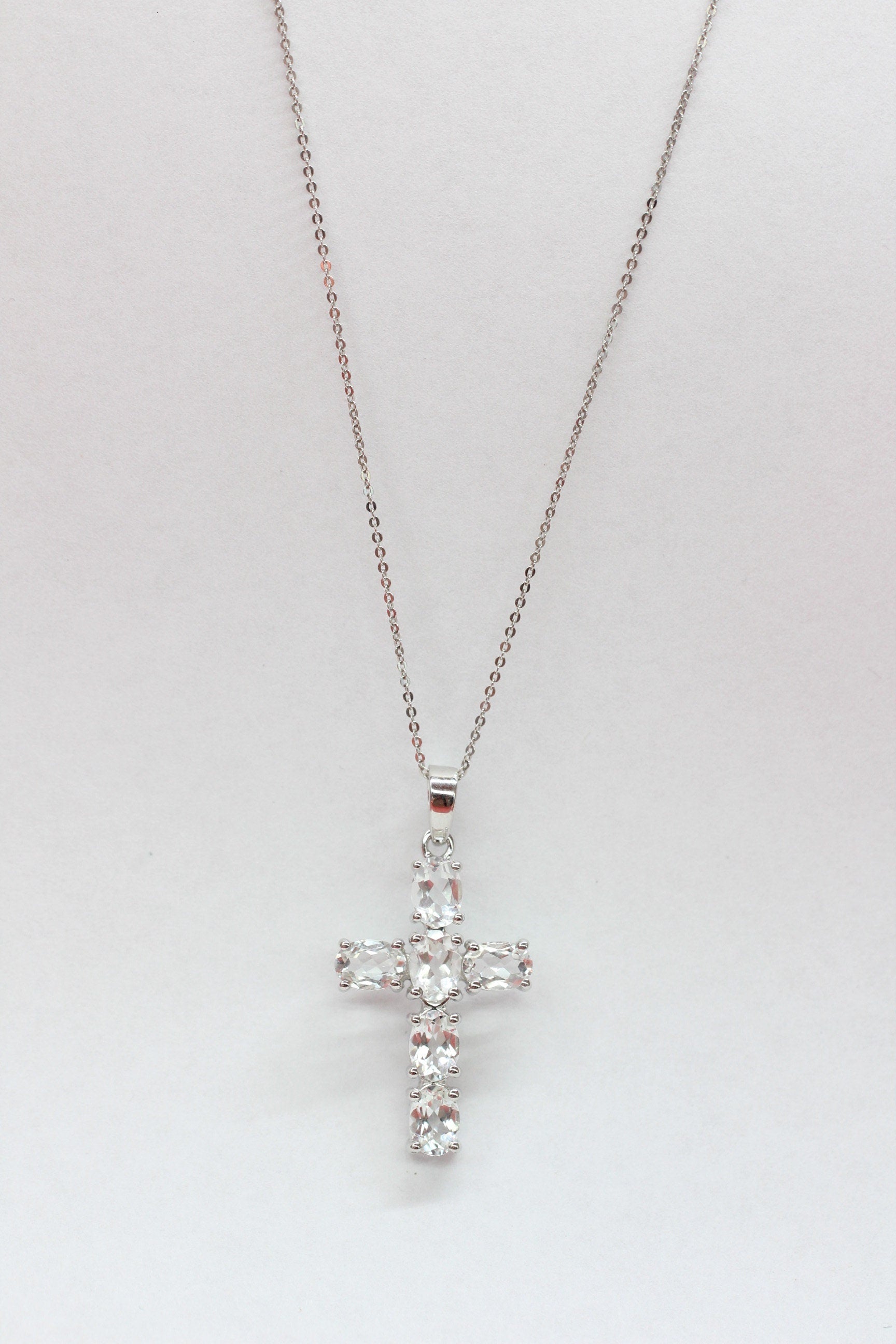 Edler 4,56 Carat weisstopas Kreuzanhanger 925 Silber weisster Topas Collier Kette