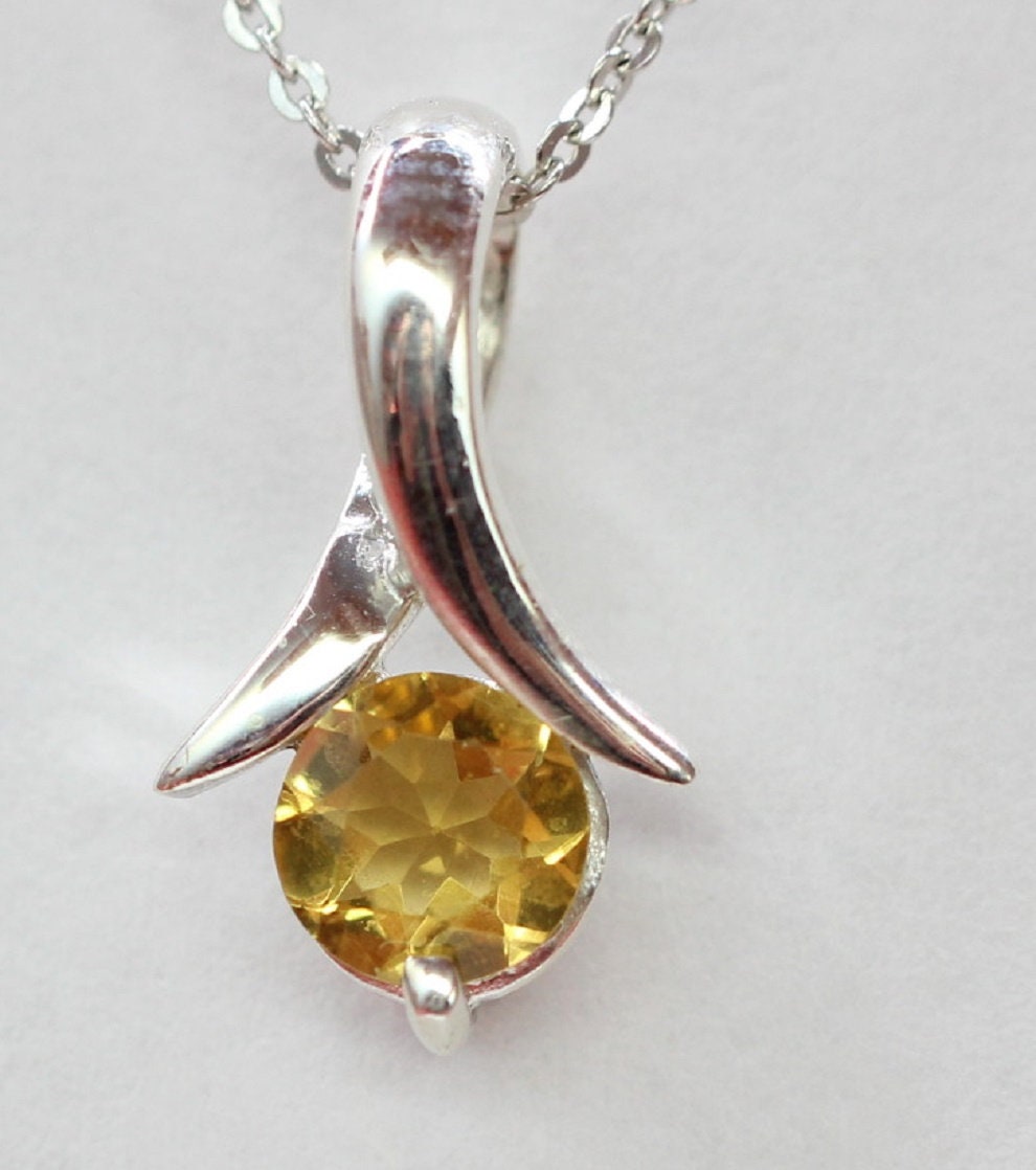 Edler 0,5 Carat Citrin Tulpen Anhanger 925 Silber Collier Kette hellgelber Edelstein