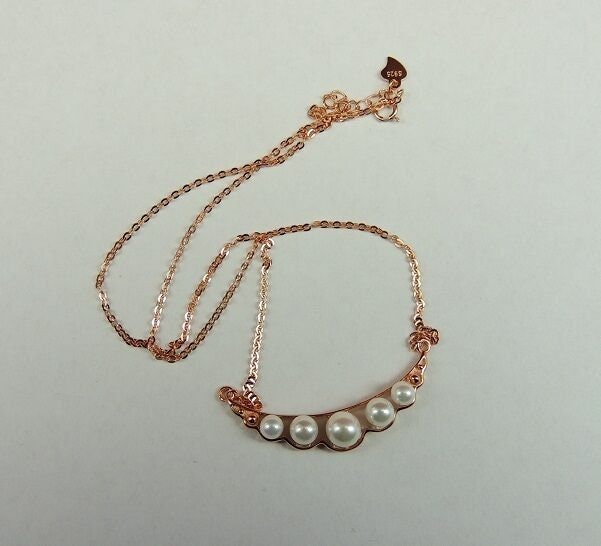 Collier mit Perlen 925 Silber rose vergoldet.. Top Edel ..bis ca 45 cm Kette