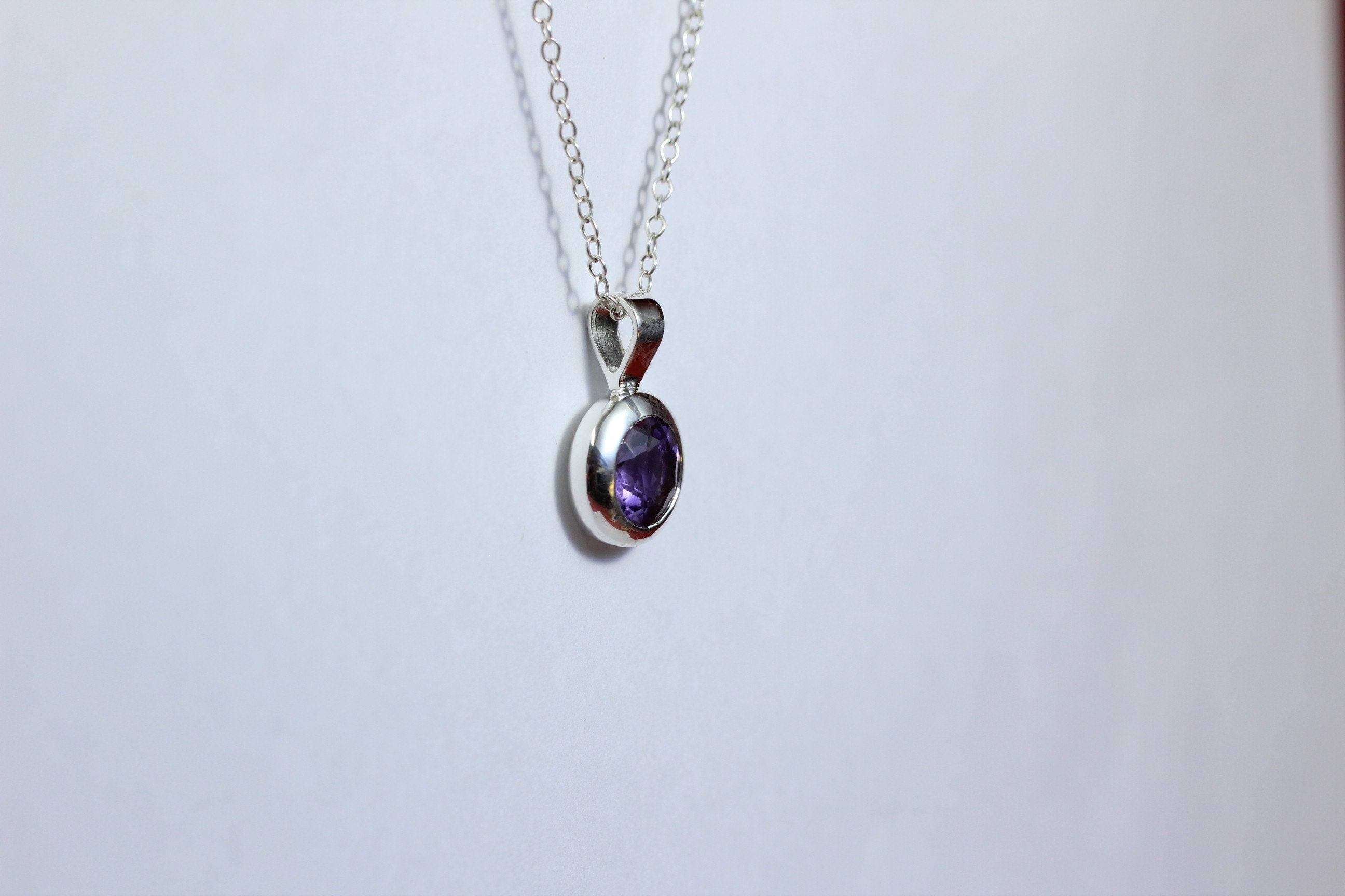 Edler 1,5 Carat Amethyst Anhanger 925 Silber Collier Kette violetter Edelstien