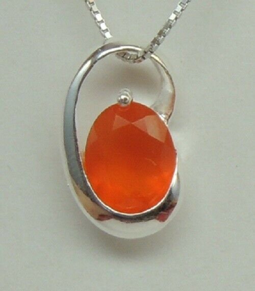 Edler moderner 1,8 Carat oranger Karneol Anhanger 925 Silber Collier Kette Desig