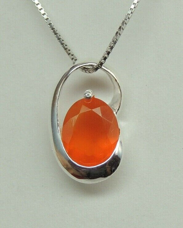 Edler moderner 1,8 Carat oranger Karneol Anhanger 925 Silber Collier Kette Desig