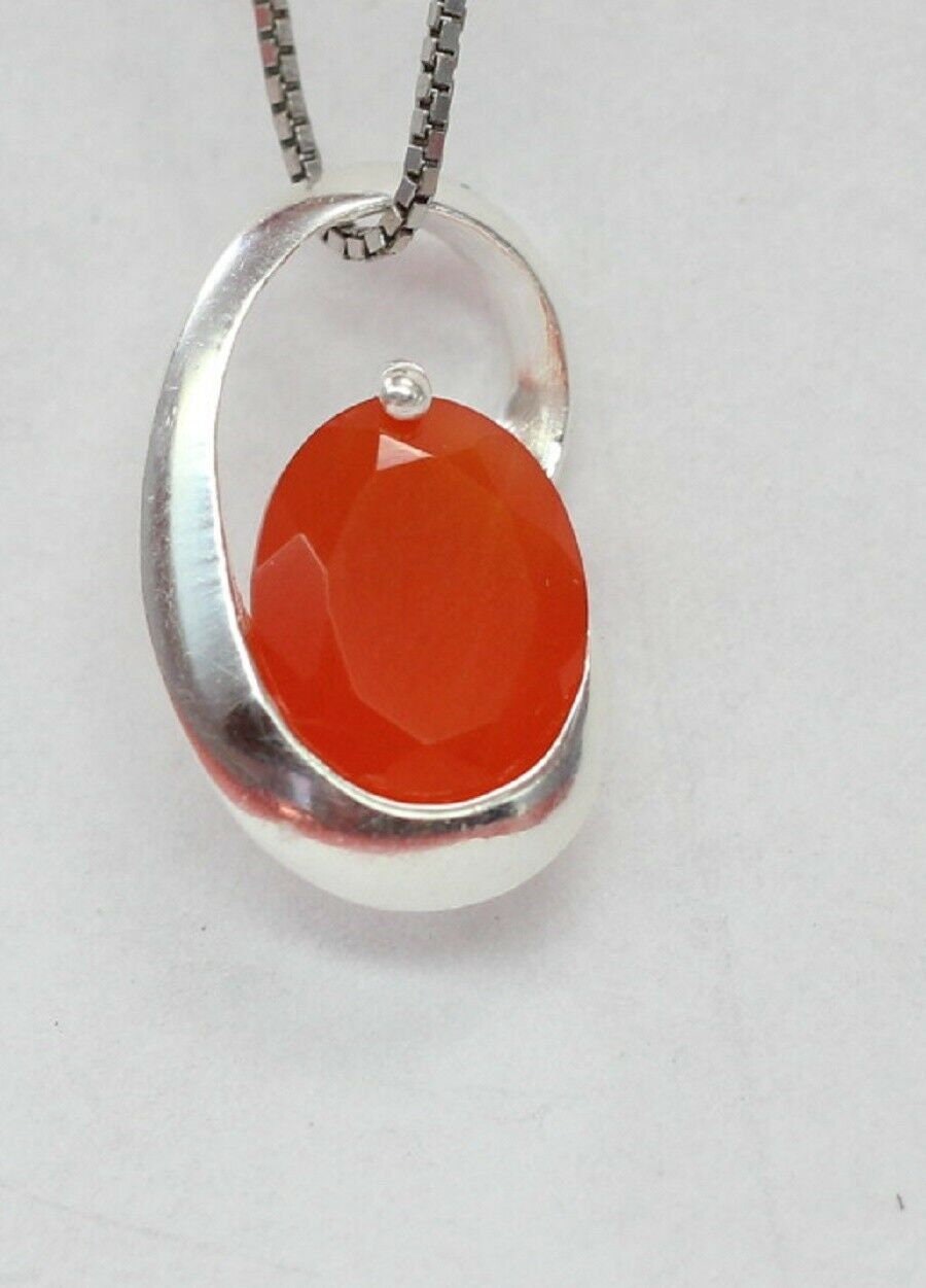 Edler moderner 1,8 Carat oranger Karneol Anhanger 925 Silber Collier Kette Desig