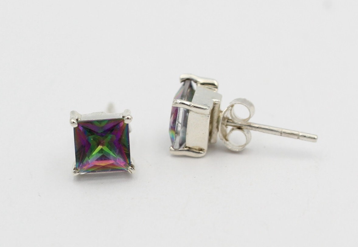 2,0 Carat Mystik Topas Ohrstecker 925 Silber mystischer Topas Ohrschmuck Unisex