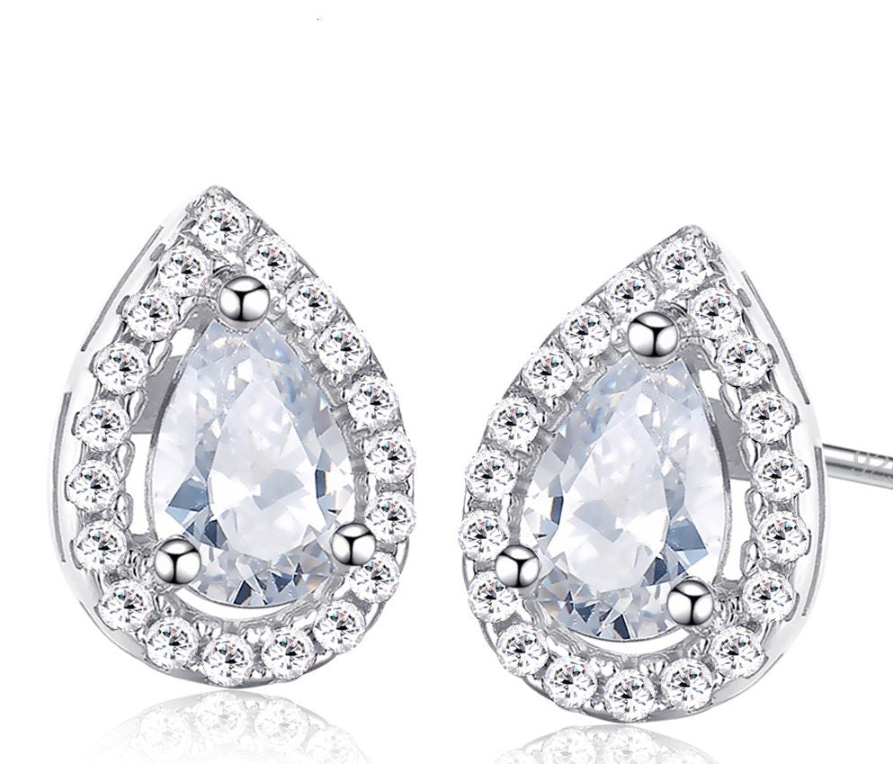 Edle Zirkonia Ohrstecker 925 Silber Cubic ZIrkonia American Diamant Tropfen