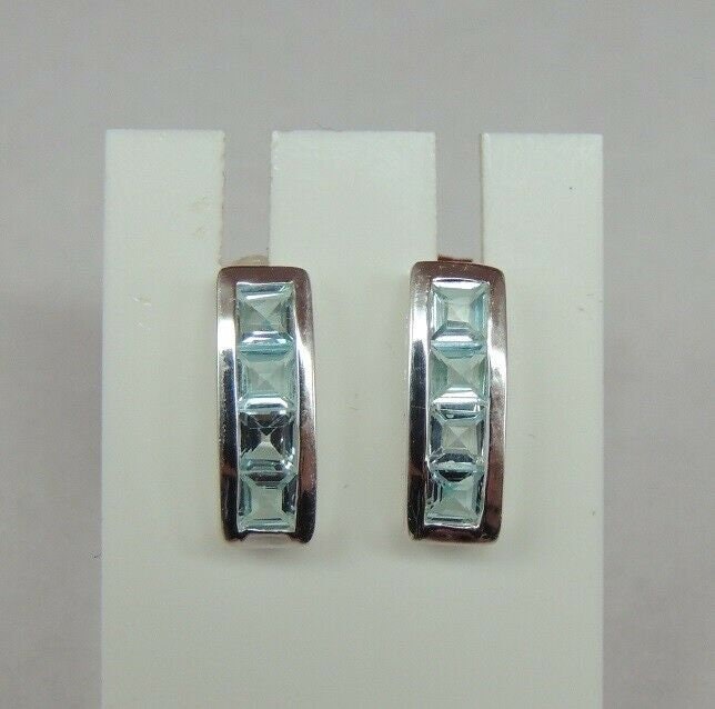 Edle 0,9 Carat Blautopas Square Ohrstecker 925 Silber Ohrring Ohrschmuck