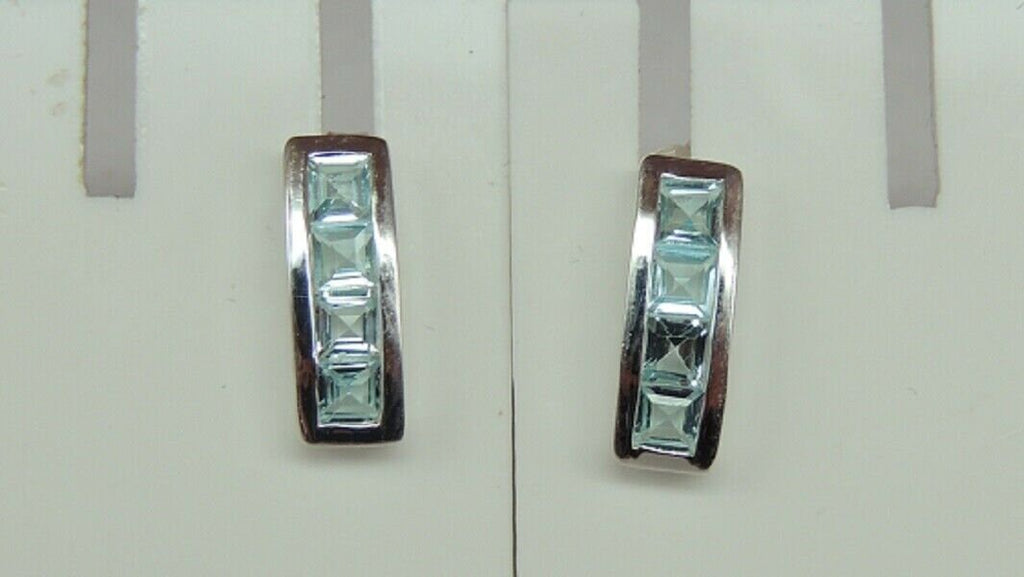 Edle 0,9 Carat Blautopas Square Ohrstecker 925 Silber Ohrring Ohrschmuck