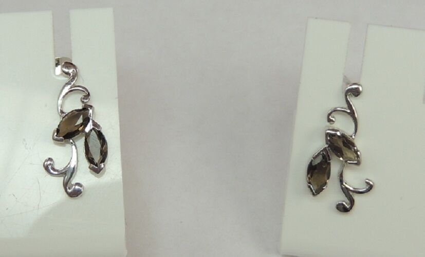 Edle florale 1,3 Carat Rauchtopas Ohrstecker 925 Silber Rauchquarz Ohrschmuck