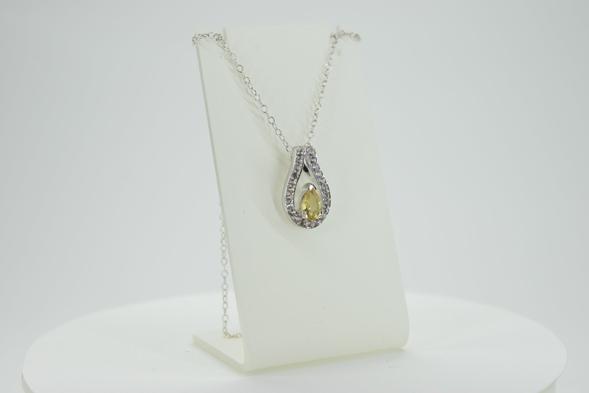 0,65 Carat Citrin  Anhanger 925 Silber weisstopas 925 Silber Collier Kette