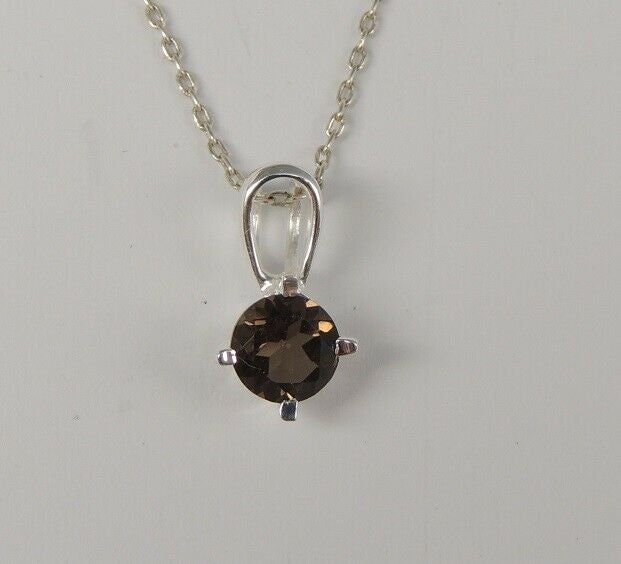 Edler 0,50 Carat Rauchquarz Anhanger 925 Silber Kette Collier Rauchtopas Topas