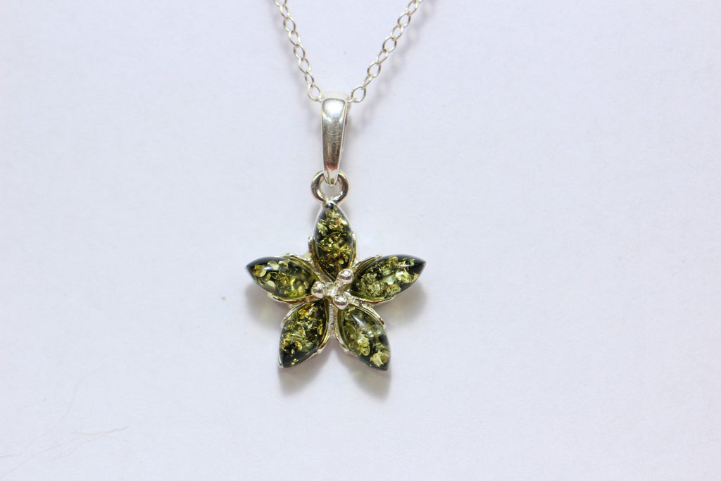Edler Bernstein Blumen Anhanger 925  Silber Collier Kette BGernstein aus Letland