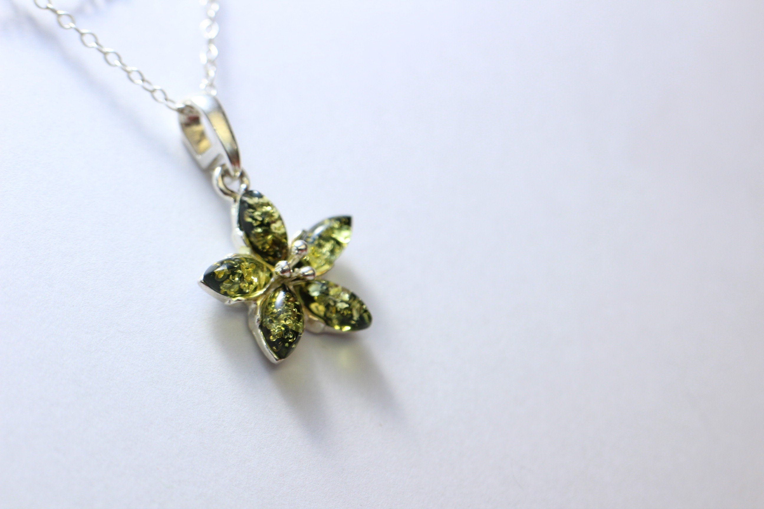 Edler Bernstein Blumen Anhanger 925  Silber Collier Kette BGernstein aus Letland