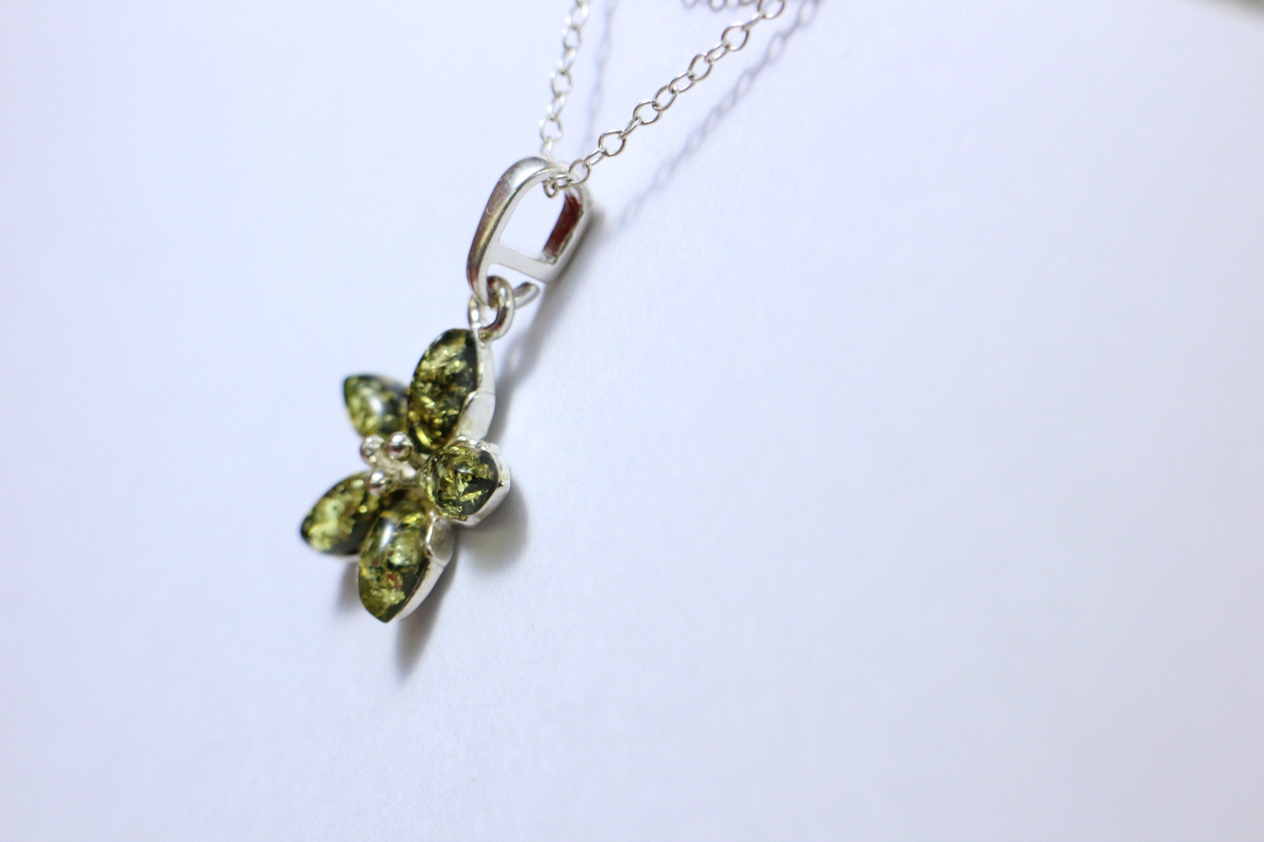 Edler Bernstein Blumen Anhanger 925  Silber Collier Kette BGernstein aus Letland